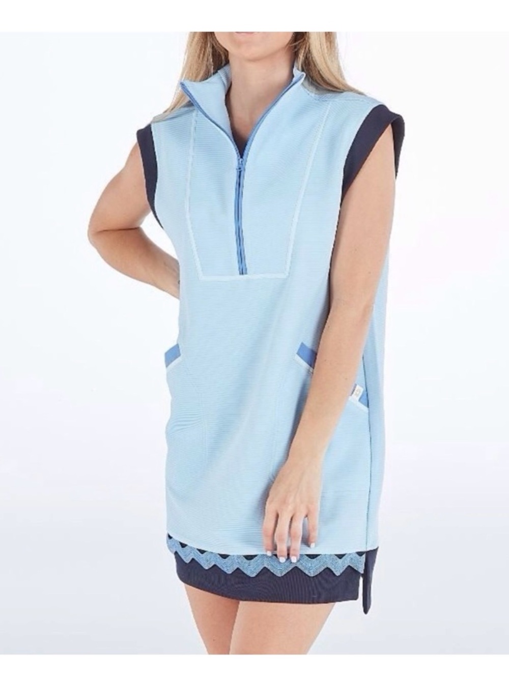 Simply Southern Light Blue and Navy Sleeveless Pullover Dress
